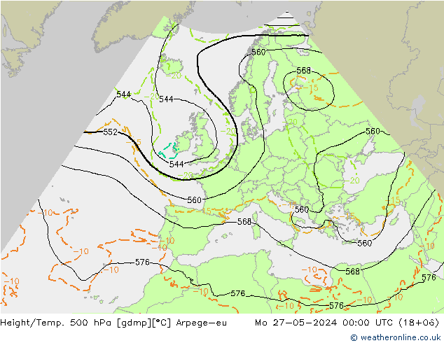 Yükseklik/Sıc. 500 hPa Arpege-eu Pzt 27.05.2024 00 UTC