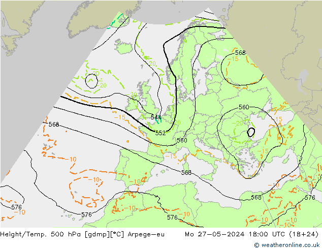 Height/Temp. 500 hPa Arpege-eu Mo 27.05.2024 18 UTC