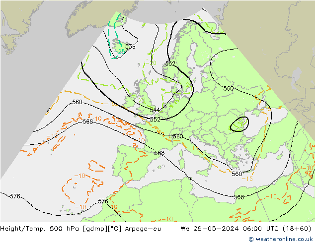 Hoogte/Temp. 500 hPa Arpege-eu wo 29.05.2024 06 UTC