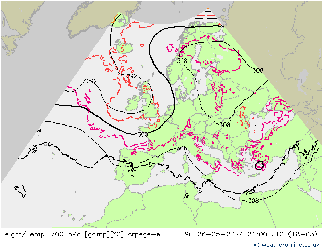 Height/Temp. 700 hPa Arpege-eu Ne 26.05.2024 21 UTC