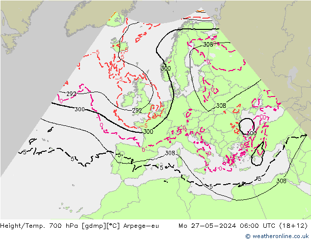 Height/Temp. 700 hPa Arpege-eu Mo 27.05.2024 06 UTC