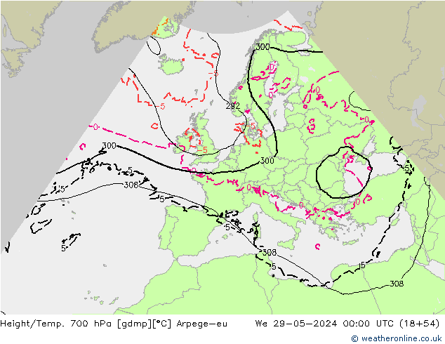 Height/Temp. 700 hPa Arpege-eu We 29.05.2024 00 UTC