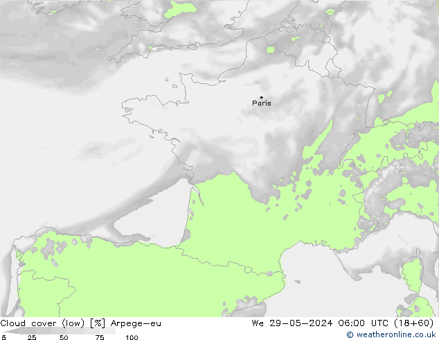 Nuages (bas) Arpege-eu mer 29.05.2024 06 UTC