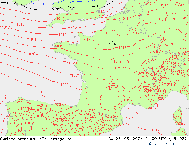 Surface pressure Arpege-eu Su 26.05.2024 21 UTC