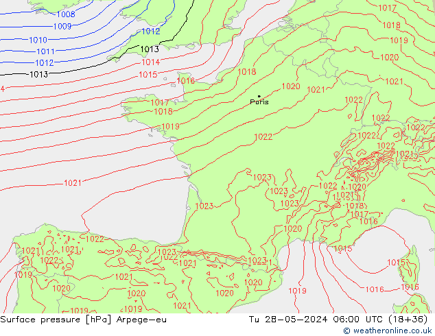 Presión superficial Arpege-eu mar 28.05.2024 06 UTC