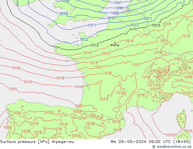 Surface pressure Arpege-eu We 29.05.2024 06 UTC