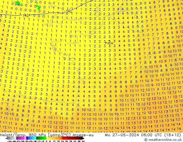 Height/Temp. 850 hPa Arpege-eu Seg 27.05.2024 06 UTC