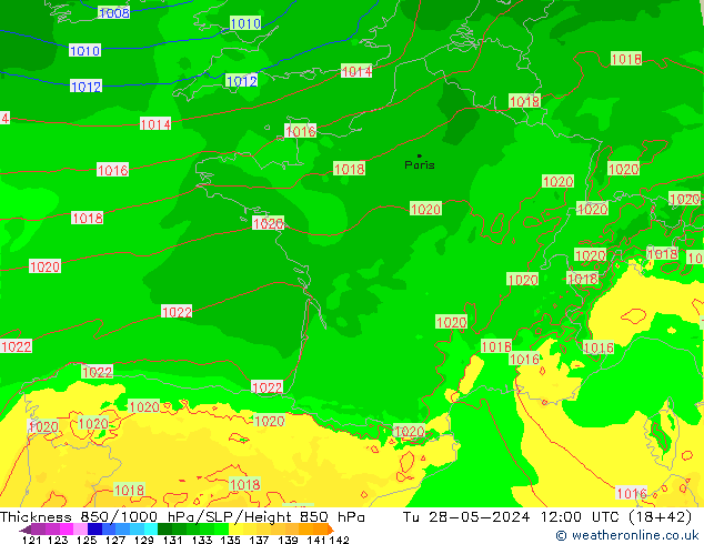 Thck 850-1000 hPa Arpege-eu Tu 28.05.2024 12 UTC