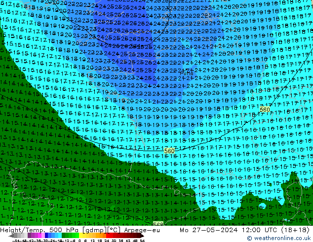 Height/Temp. 500 hPa Arpege-eu Mo 27.05.2024 12 UTC