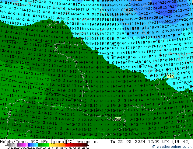 Height/Temp. 500 hPa Arpege-eu Tu 28.05.2024 12 UTC