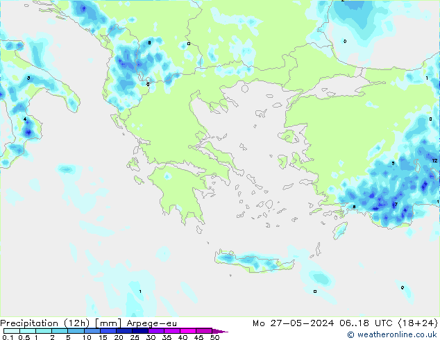Precipitação (12h) Arpege-eu Seg 27.05.2024 18 UTC