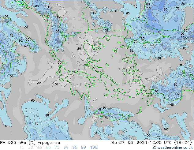 RH 925 hPa Arpege-eu Mo 27.05.2024 18 UTC