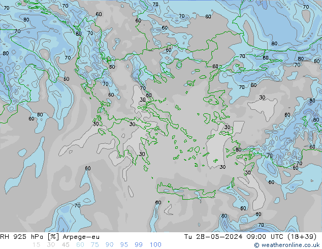 RH 925 hPa Arpege-eu Tu 28.05.2024 09 UTC