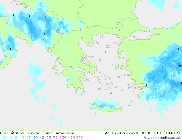 Precipitation accum. Arpege-eu Mo 27.05.2024 06 UTC