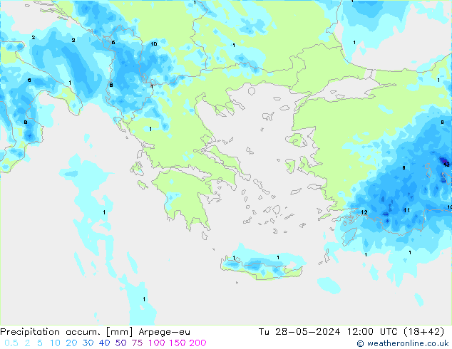 Precipitation accum. Arpege-eu Tu 28.05.2024 12 UTC