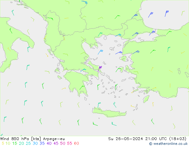 Vento 850 hPa Arpege-eu dom 26.05.2024 21 UTC