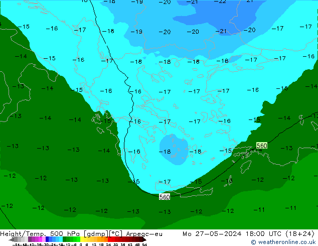 Height/Temp. 500 hPa Arpege-eu  27.05.2024 18 UTC