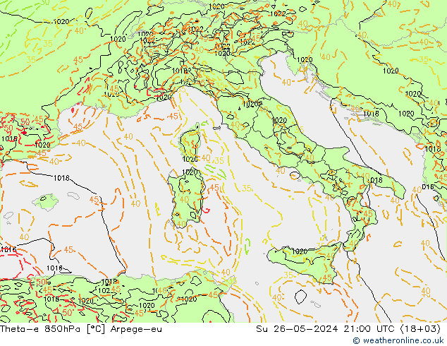 Theta-e 850hPa Arpege-eu Ne 26.05.2024 21 UTC