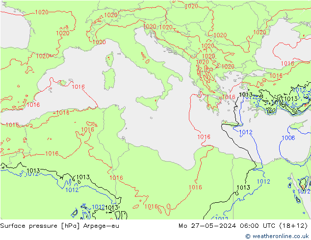 Surface pressure Arpege-eu Mo 27.05.2024 06 UTC