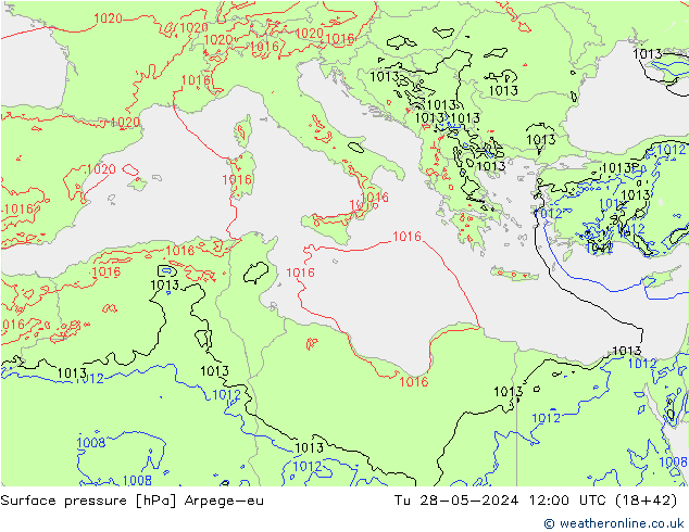 Pressione al suolo Arpege-eu mar 28.05.2024 12 UTC