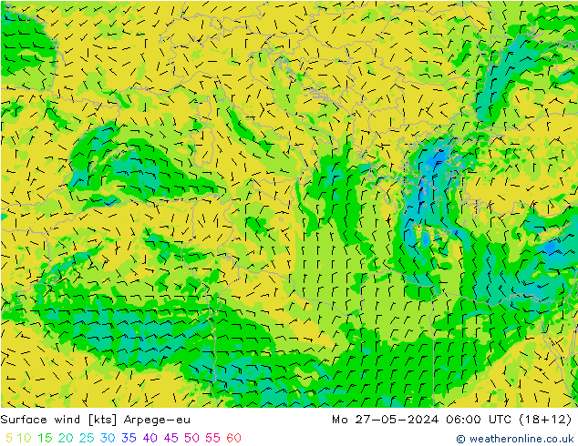 wiatr 10 m Arpege-eu pon. 27.05.2024 06 UTC