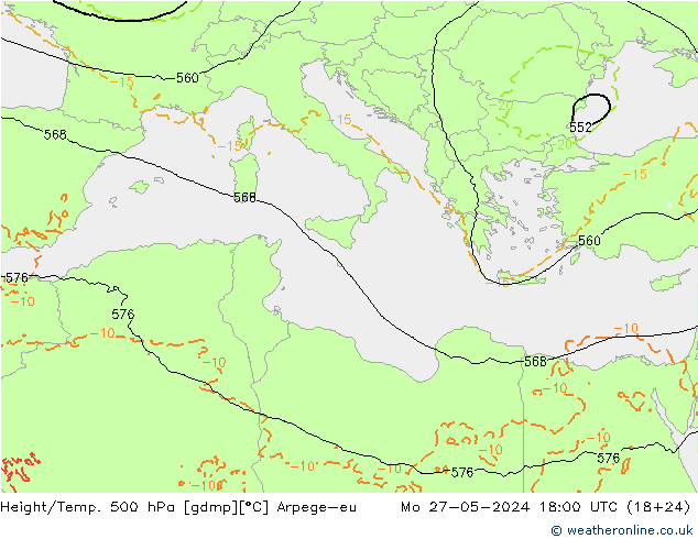 Height/Temp. 500 hPa Arpege-eu Seg 27.05.2024 18 UTC