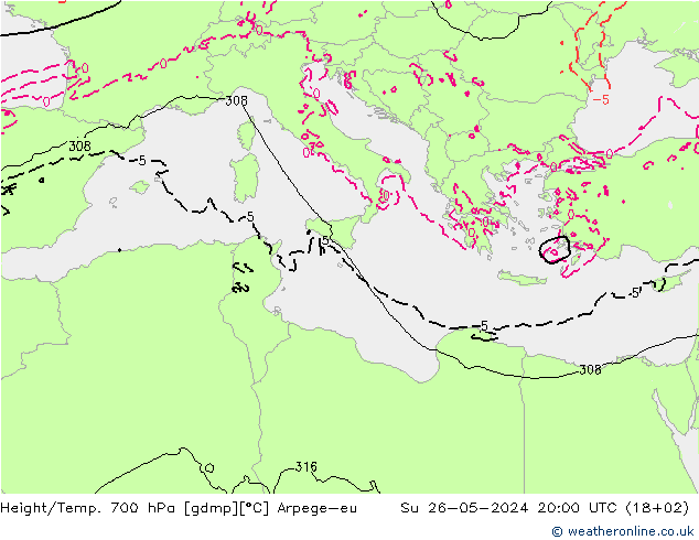 Height/Temp. 700 гПа Arpege-eu Вс 26.05.2024 20 UTC