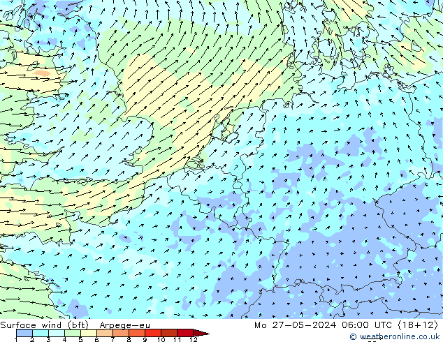 Bodenwind (bft) Arpege-eu Mo 27.05.2024 06 UTC