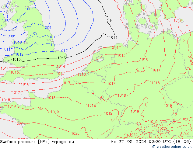 Surface pressure Arpege-eu Mo 27.05.2024 00 UTC