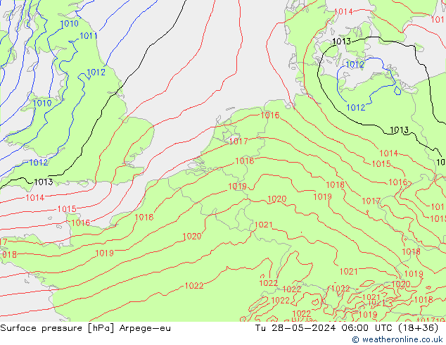 Surface pressure Arpege-eu Tu 28.05.2024 06 UTC