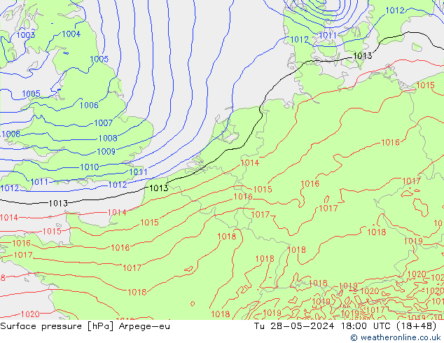 Presión superficial Arpege-eu mar 28.05.2024 18 UTC