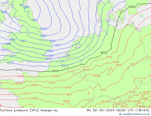 Atmosférický tlak Arpege-eu St 29.05.2024 00 UTC