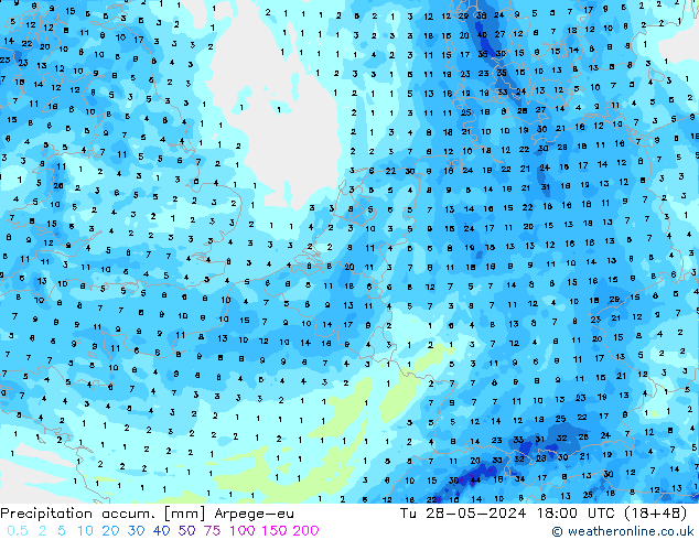 Toplam Yağış Arpege-eu Sa 28.05.2024 18 UTC