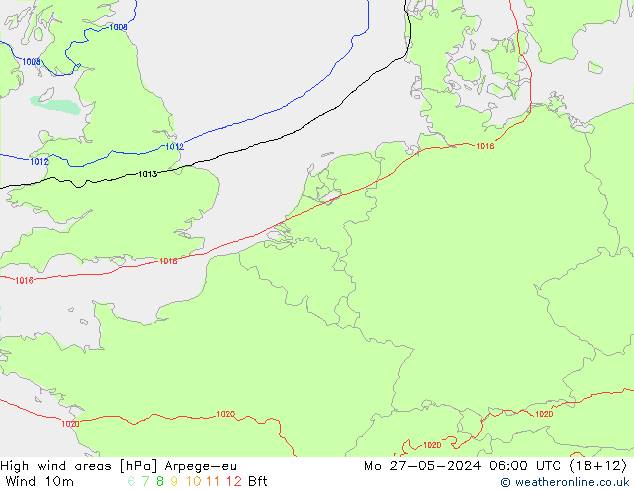 High wind areas Arpege-eu Mo 27.05.2024 06 UTC