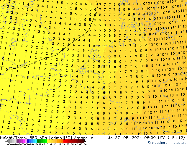 Height/Temp. 850 hPa Arpege-eu Mo 27.05.2024 06 UTC