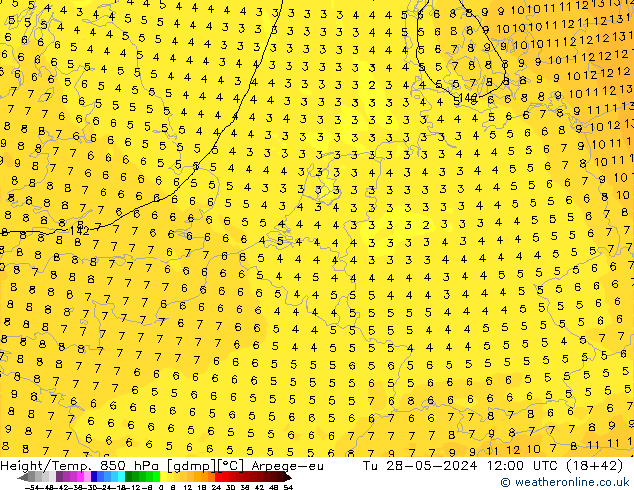 Height/Temp. 850 hPa Arpege-eu wto. 28.05.2024 12 UTC