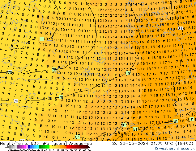 Height/Temp. 925 hPa Arpege-eu Dom 26.05.2024 21 UTC