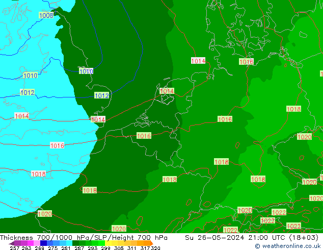 Dikte700-1000 hPa Arpege-eu zo 26.05.2024 21 UTC