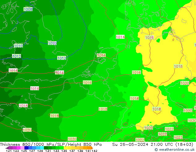 Thck 850-1000 hPa Arpege-eu dom 26.05.2024 21 UTC