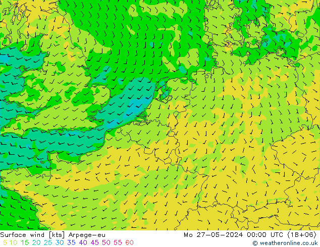 Vent 10 m Arpege-eu lun 27.05.2024 00 UTC