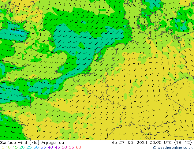 Viento 10 m Arpege-eu lun 27.05.2024 06 UTC