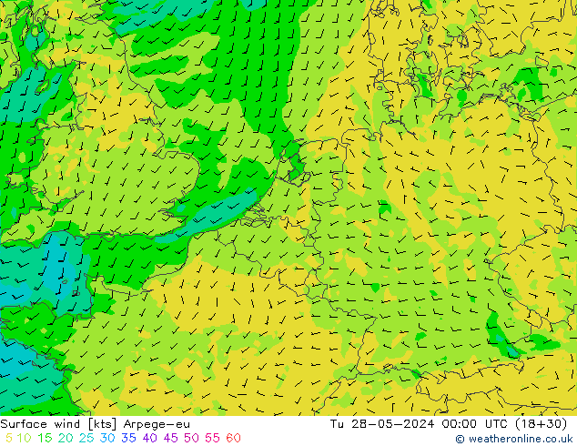 Rüzgar 10 m Arpege-eu Sa 28.05.2024 00 UTC