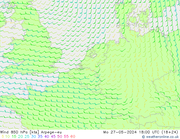 Wind 850 hPa Arpege-eu Mo 27.05.2024 18 UTC