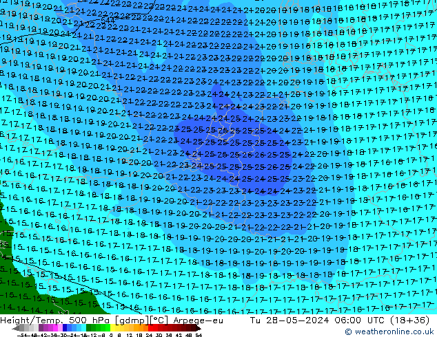 Height/Temp. 500 hPa Arpege-eu Tu 28.05.2024 06 UTC