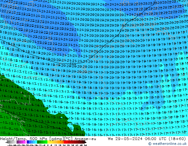 Height/Temp. 500 hPa Arpege-eu Mi 29.05.2024 06 UTC