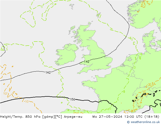 Hoogte/Temp. 850 hPa Arpege-eu ma 27.05.2024 12 UTC