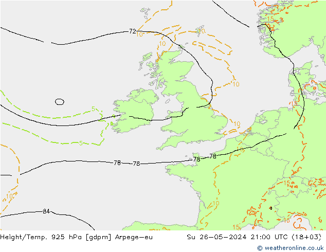 Height/Temp. 925 гПа Arpege-eu Вс 26.05.2024 21 UTC