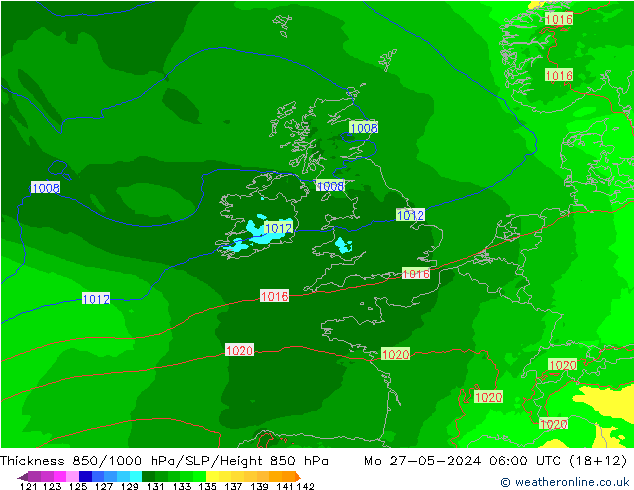 Thck 850-1000 hPa Arpege-eu pon. 27.05.2024 06 UTC