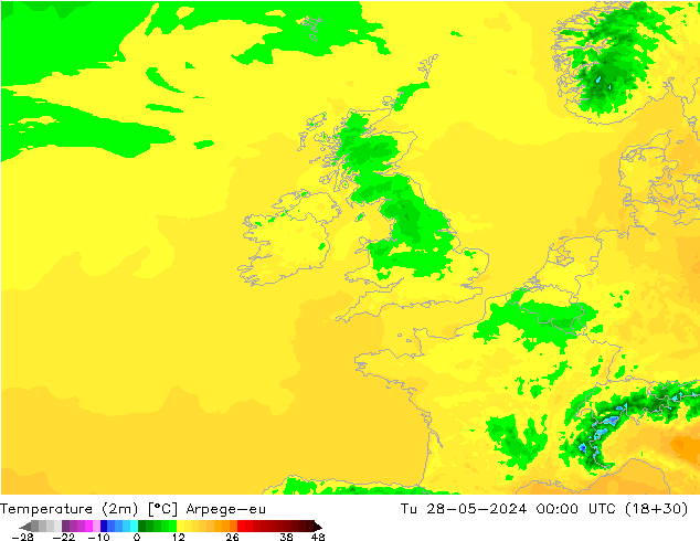 Temperatura (2m) Arpege-eu Ter 28.05.2024 00 UTC