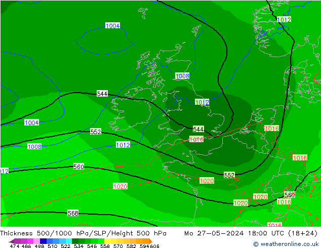 Thck 500-1000hPa Arpege-eu Mo 27.05.2024 18 UTC